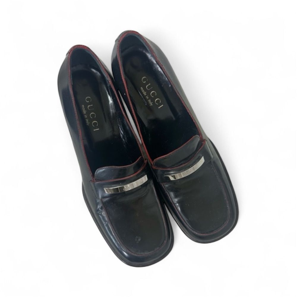 Gucci Vintage Women’s Black Leather Slip On Square Toe Pump Heels Size 7B